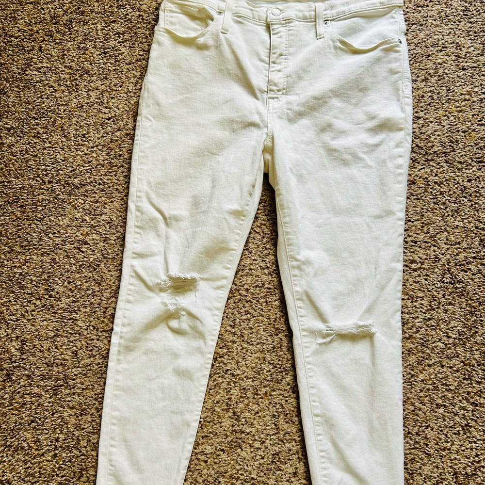 Madewell Cream Distressed Skinny Jeans